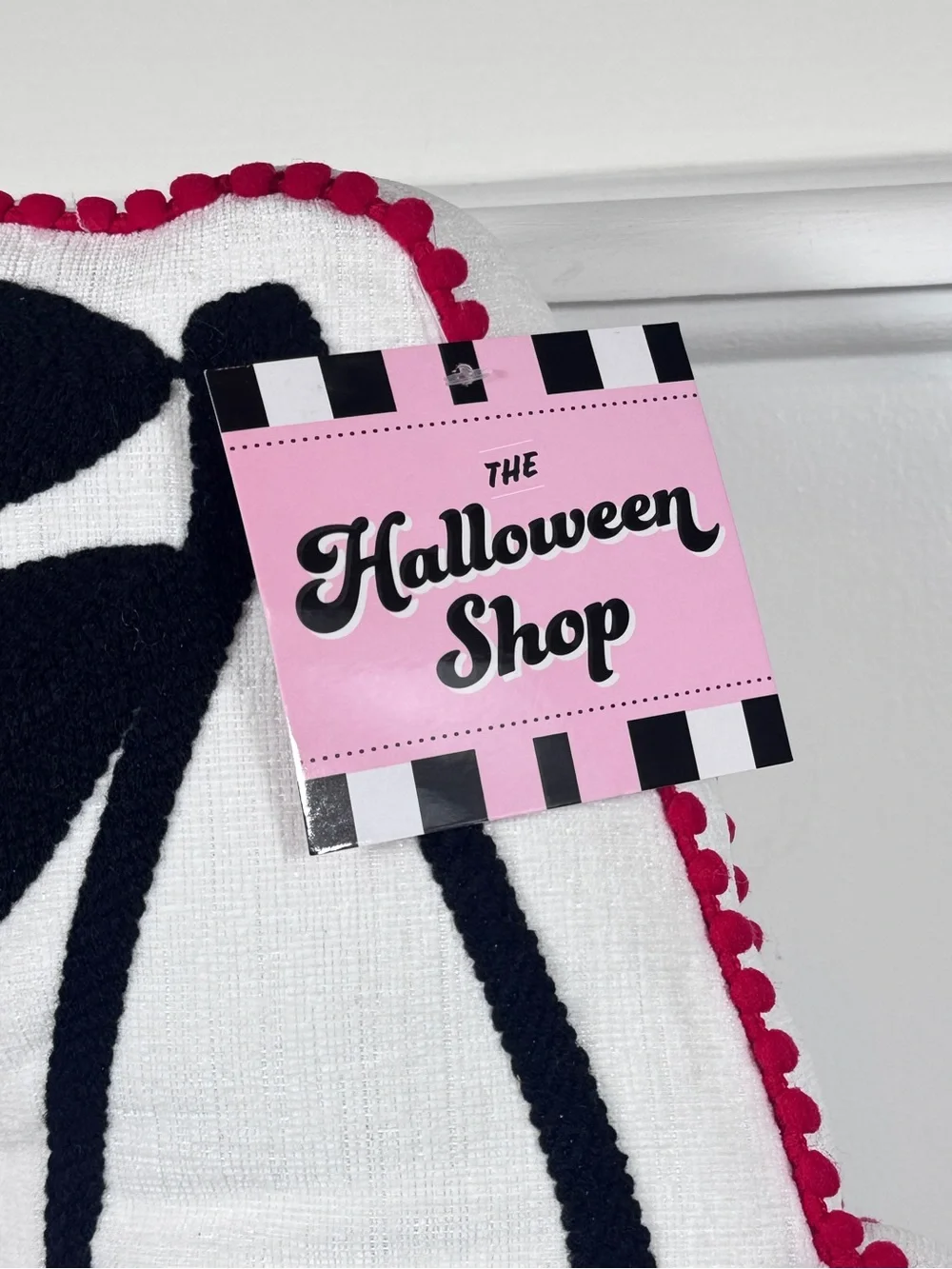 NEW The Halloween Shop Cherry Skulls with Pink Bows Halloween Pillow